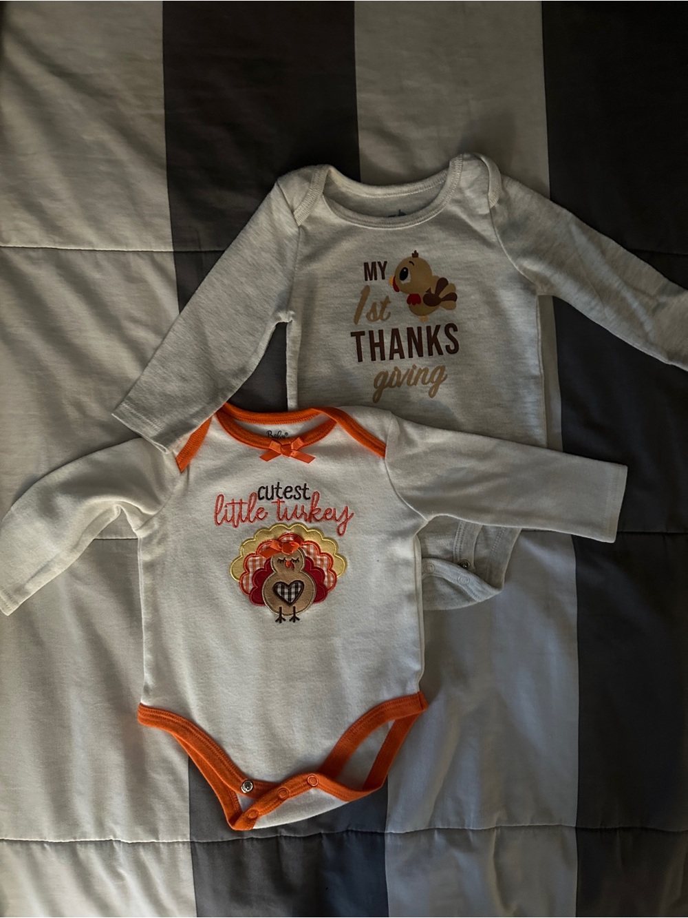 Cuteest Little Turkey Long-Sleeve One-Piece - White & Orange